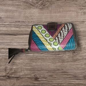 Fossil Blue and Brown Wallet with Quilted Design